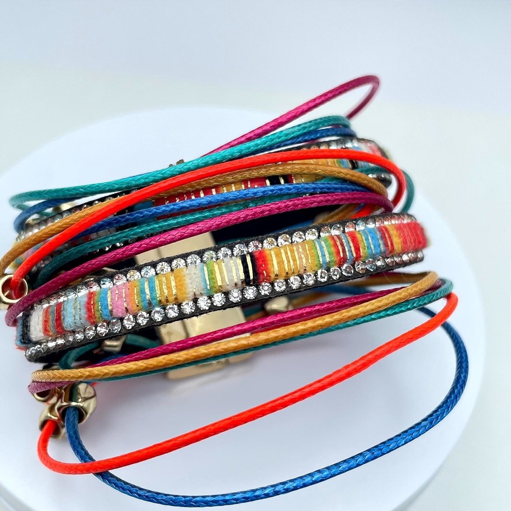 Bohemian‎ Multicolor Classic Fashion Beaded Braided Cord Layered Wrap Bracelet